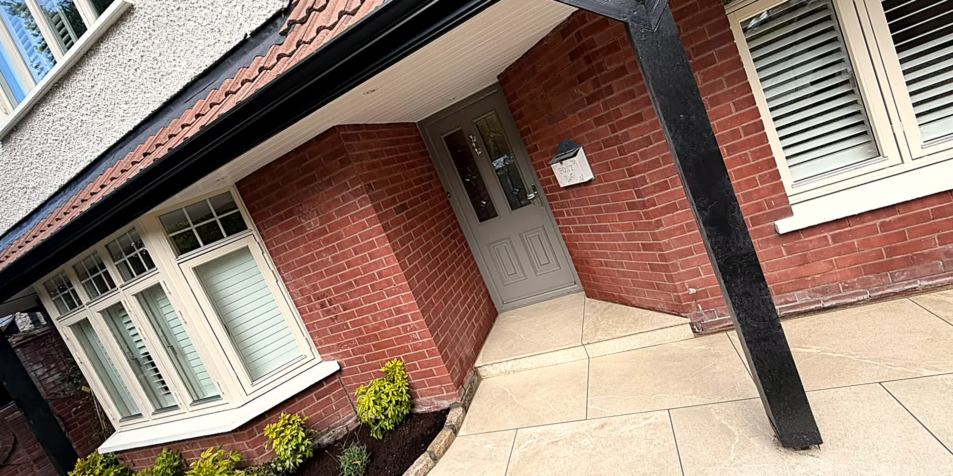 Gravel driveway with granite edging and porcelain paving, Foxrock