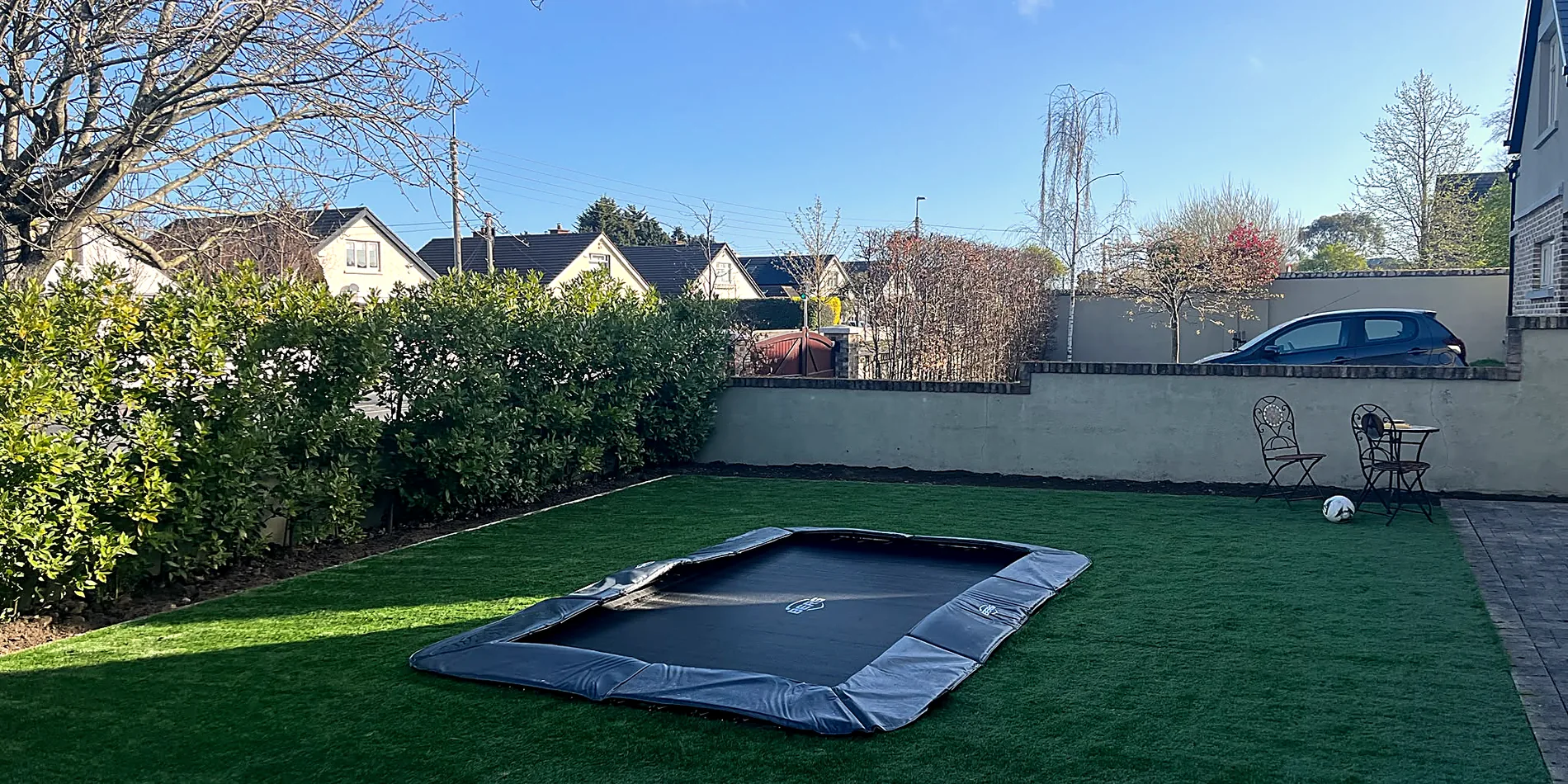 Sunken trampoline set into a new lawn, Killiney