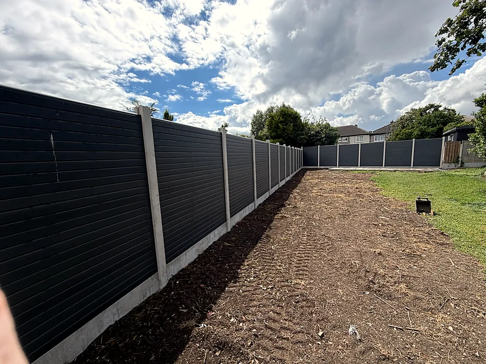 Composite fencing panels with concrete posts